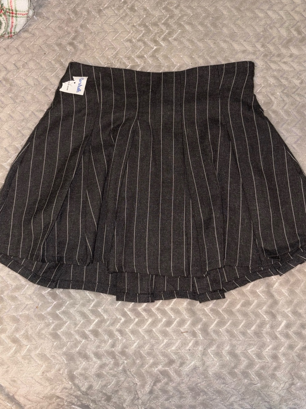 High-Waist Black Pinstripe Pleated Mini Skirt